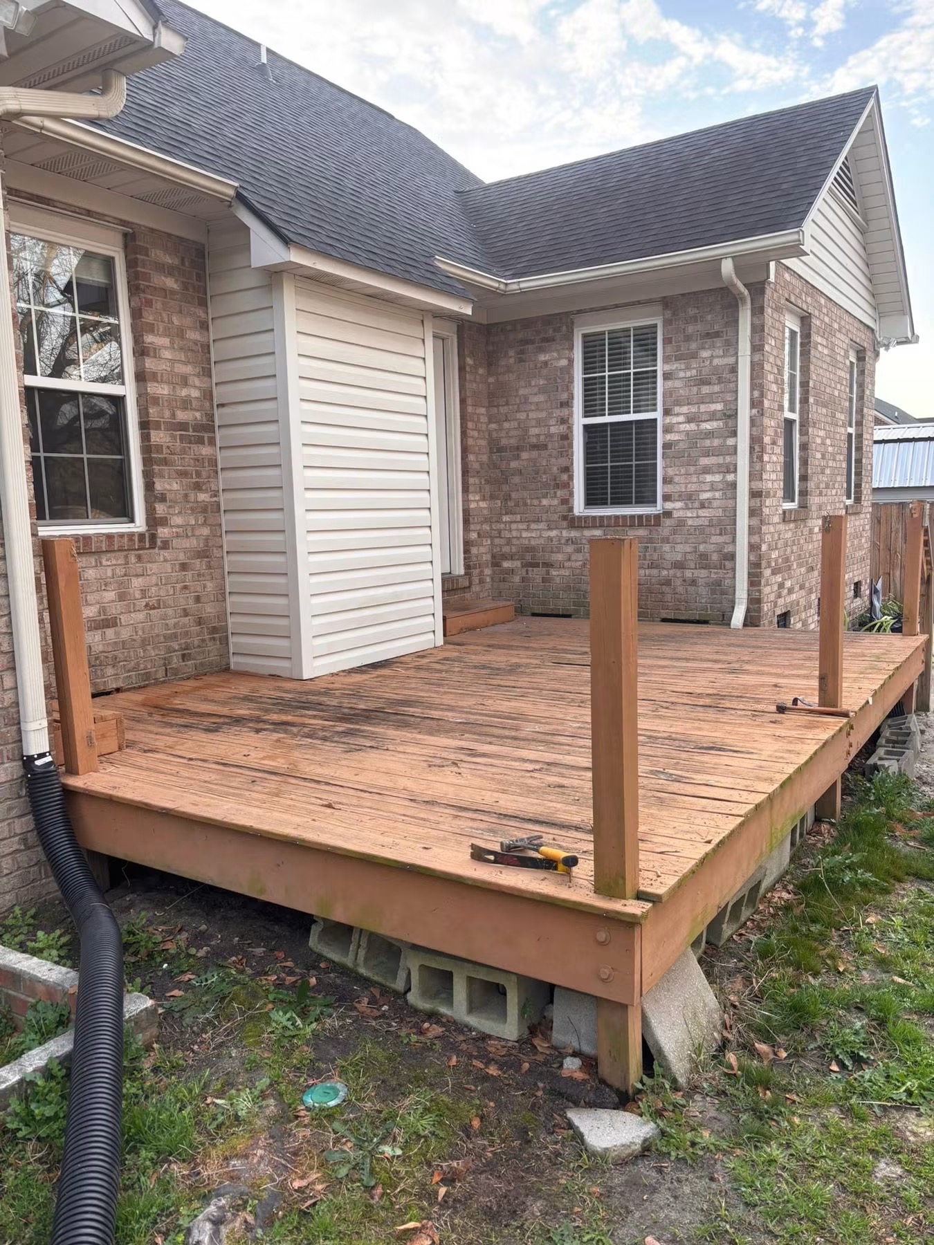 Existing deck prepped for a screened porch conversion
